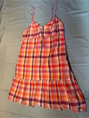 Plaid Spaghetti-Strap Mini Dress in Orange, Pink & Purple
